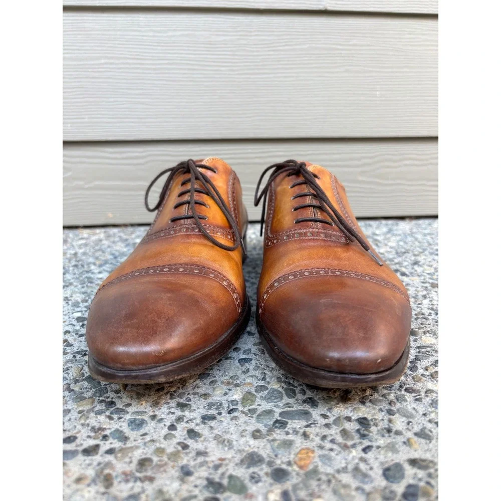 Magnanni 19099 Mens Cognac Hand Painted Leather Cap Toe Brogue Oxfords Size 11 M